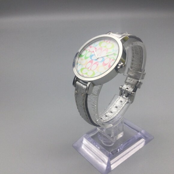 Coach Signature Watch Women 33mm Logo Dial Silver Tone Leather Band New Battery main image 11